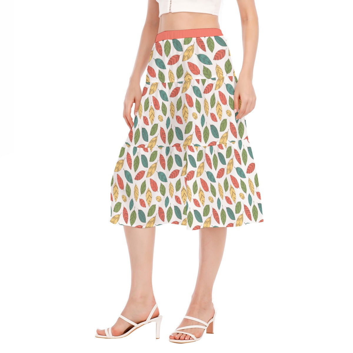 Bohemian Leaf Floral Printed Women's Pleated Chiffon Skirt - Adore India   
