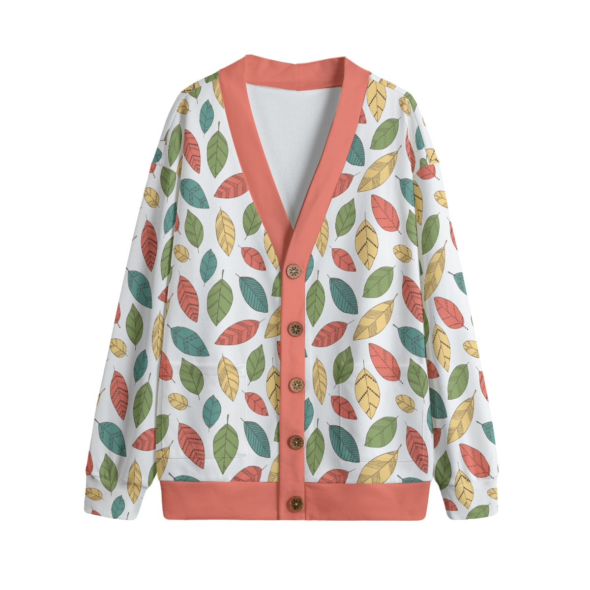 Bohemian Coloured Leaf Printed Knitted Jumper Sweater Cardigan - Adore India   