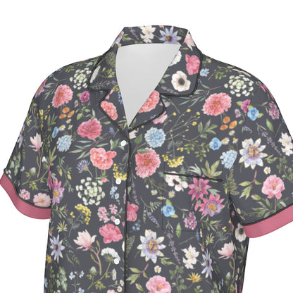 Black Floral Exotic Women's Silky Sleepwear Set - Adore India   