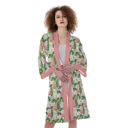 Bohemian Topical Floral Women's Satin Kimono Robe Kaftan - Adore India   