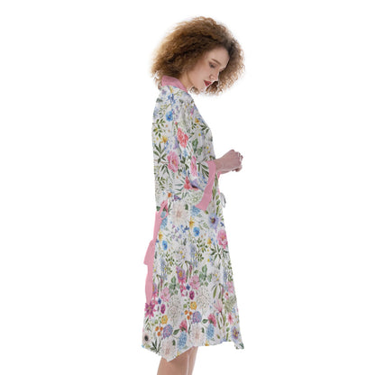 Bohemian Exotic Floral Printed Satin Kimono Bathrobe - Adore India   