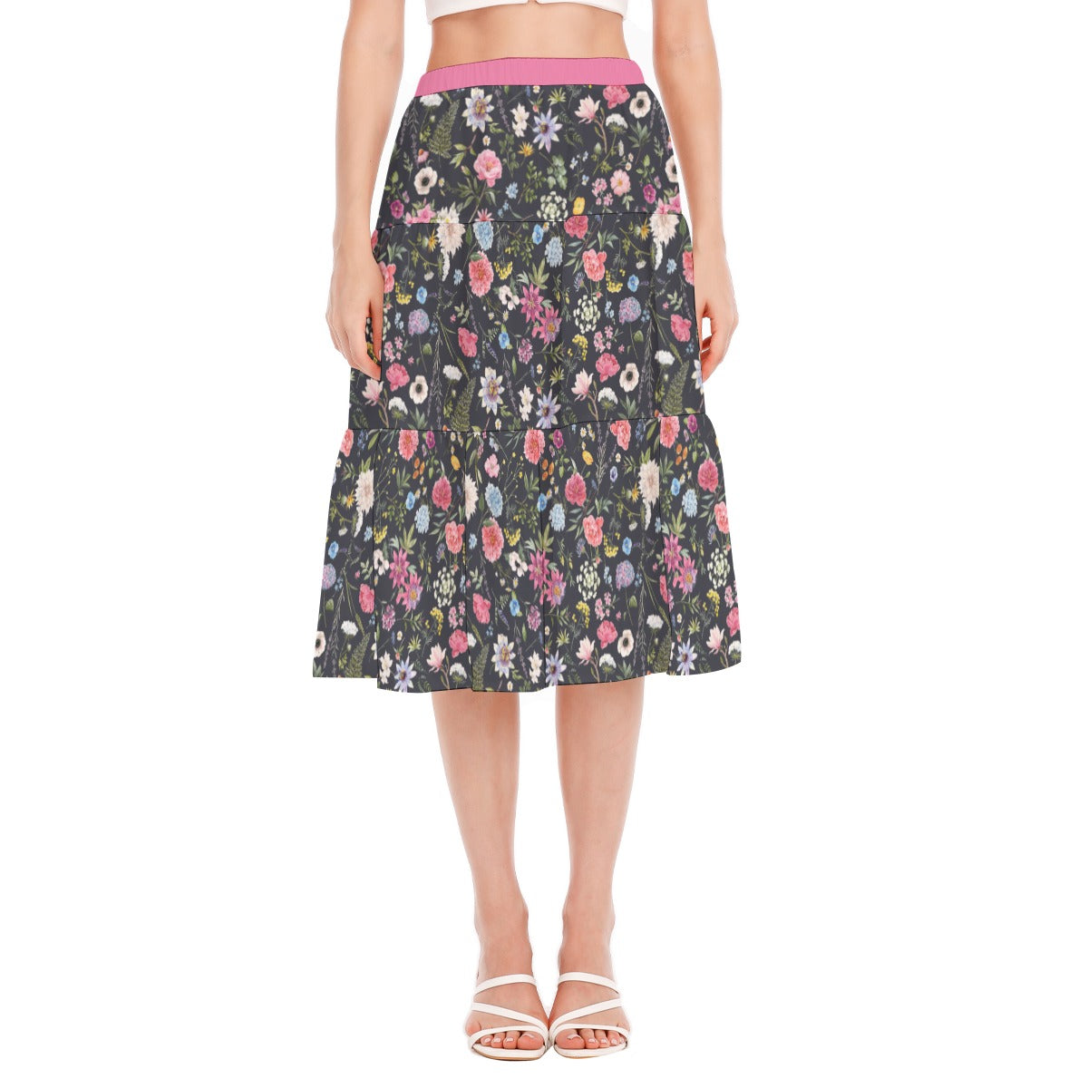 Bohemian Exotic Black Floral Women's Pleated Chiffon Skirt - Adore India   
