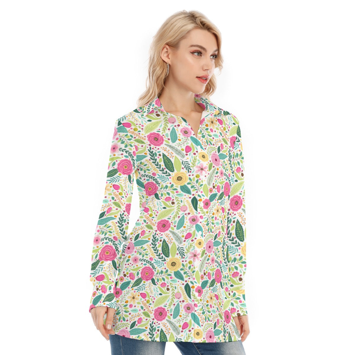 Bohemian Floral Printed Bliss Women's Long Sleeve Shirt  - Adore India   