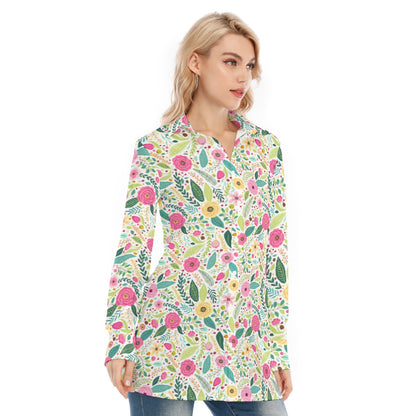 Bohemian Floral Printed Bliss Women's Long Sleeve Shirt  - Adore India   