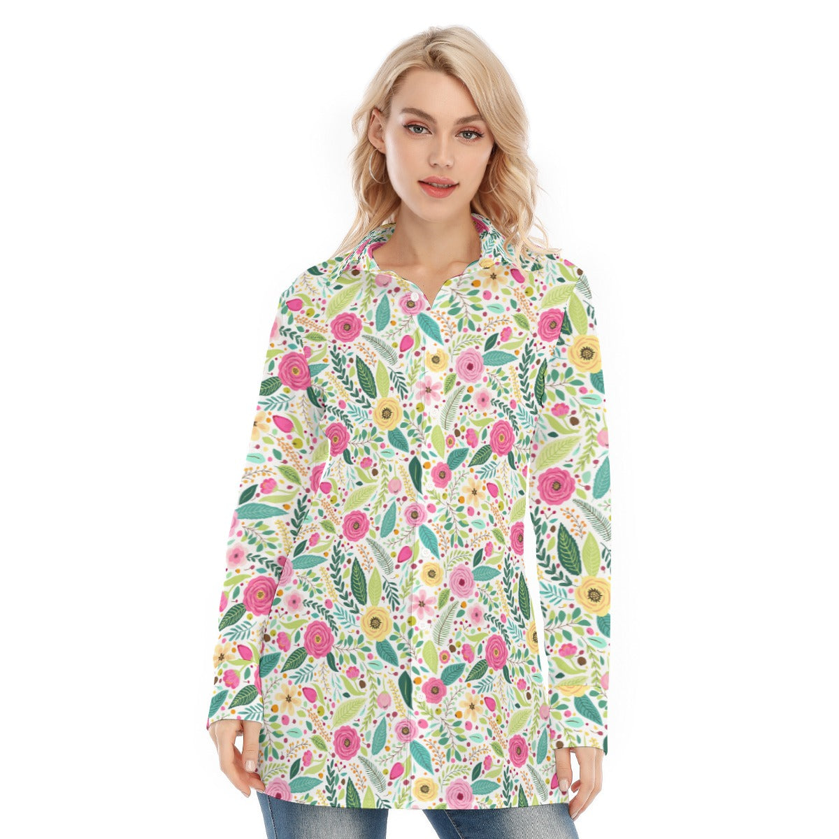 Bohemian Floral Printed Bliss Women's Long Sleeve Shirt  - Adore India   