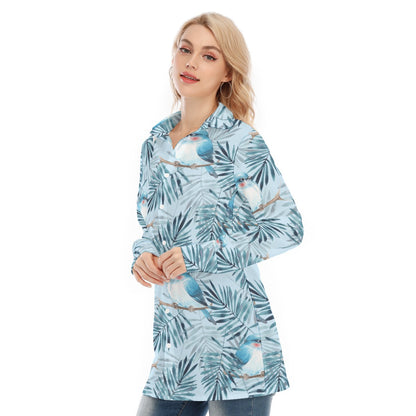 Bohemian Blue Bird of Prey Floral Women's Long Sleeve Shirt  - Adore India   