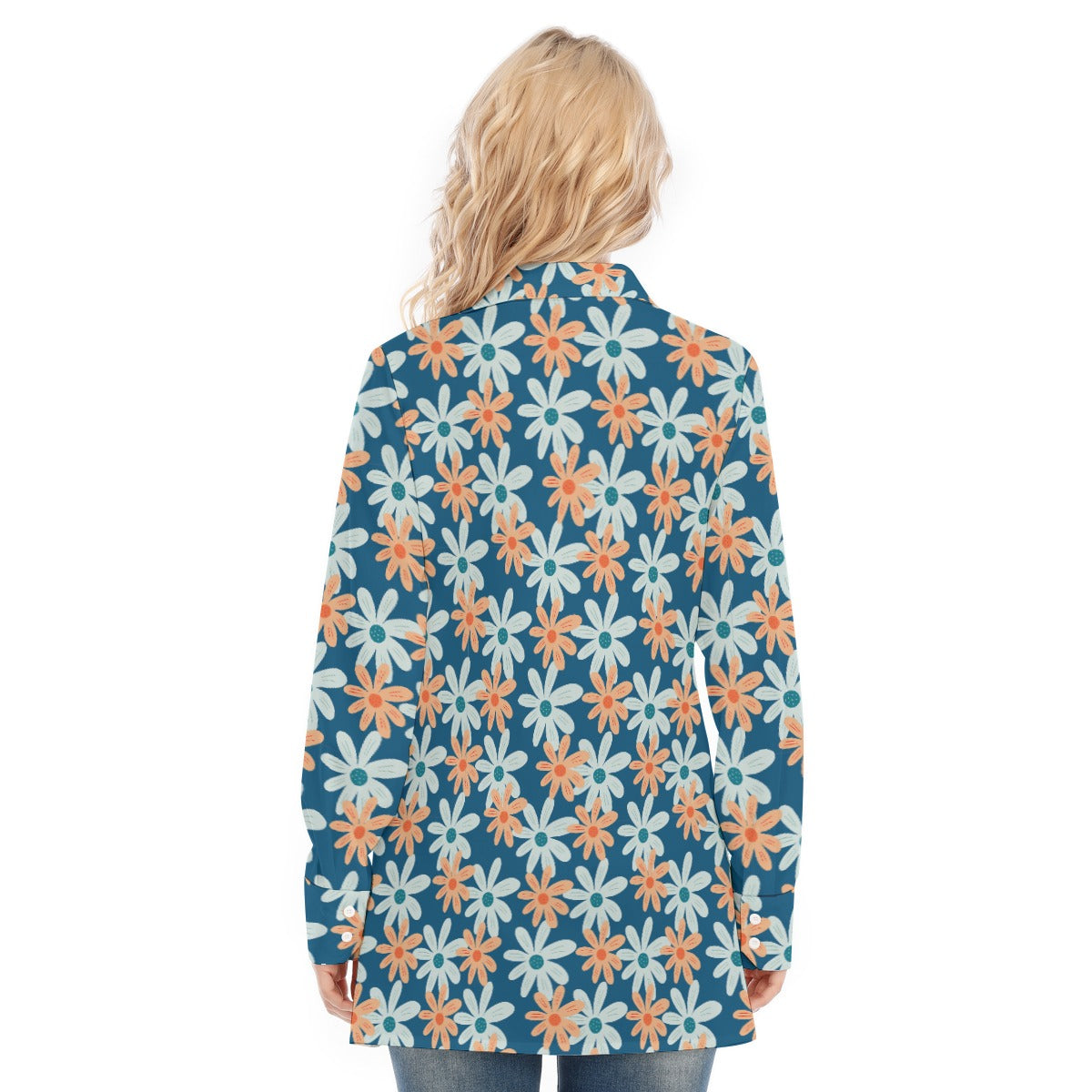 Bohemian Blue Floral Women's Long Sleeve Shirt  - Adore India   