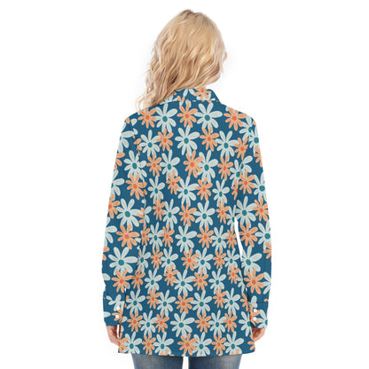 Bohemian Blue Floral Women's Long Sleeve Shirt  - Adore India   