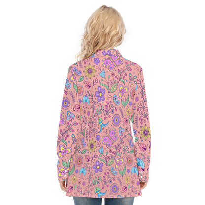 Bohemian Pink Butterfly Printed Women's Long Sleeve Shirt  - Adore India   