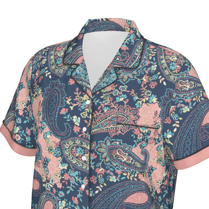 Bohemian Paisley Elegance Women's Silky Sleepwear Set - Adore India   