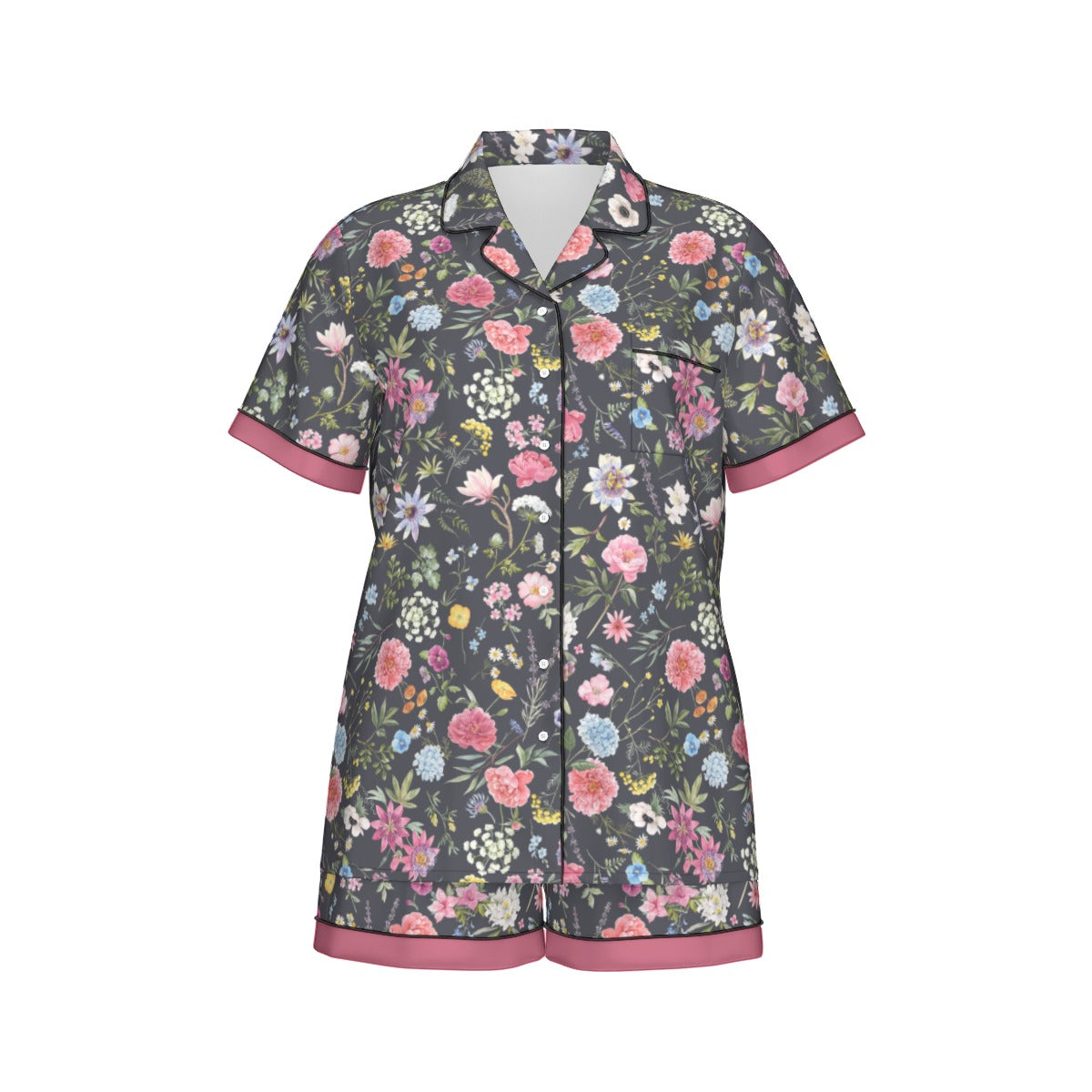 Black Floral Exotic Women's Silky Sleepwear Set - Adore India   