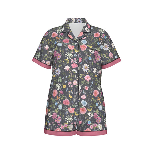 Black Floral Exotic Women's Silky Sleepwear Set - Adore India   