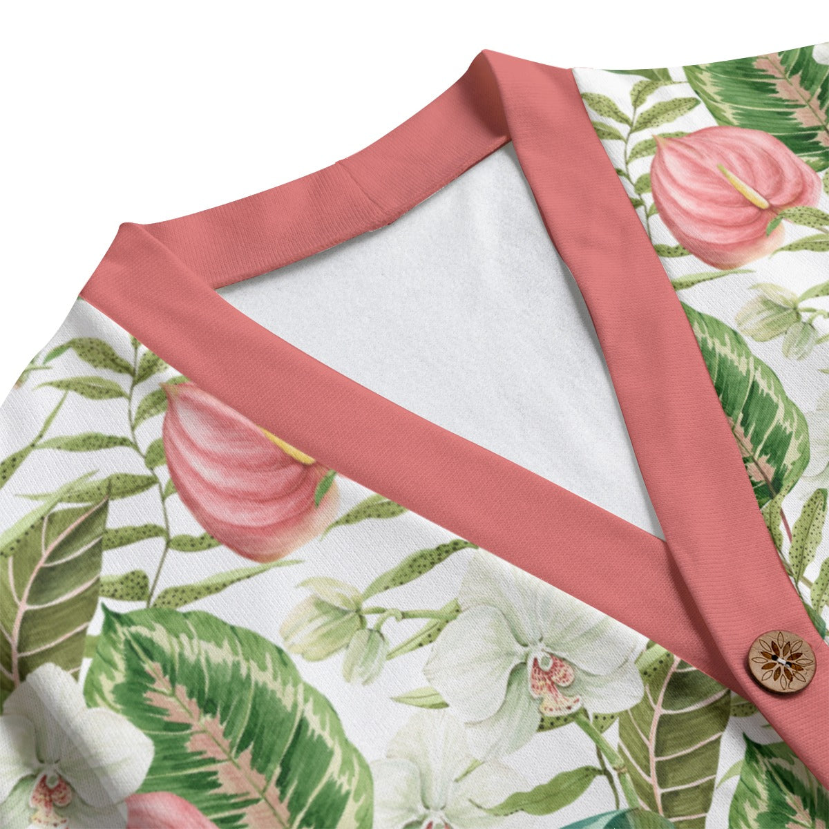 Bohemian Topical Leaf Printed Knitted Fleece Sweater Cardigan - Adore India   