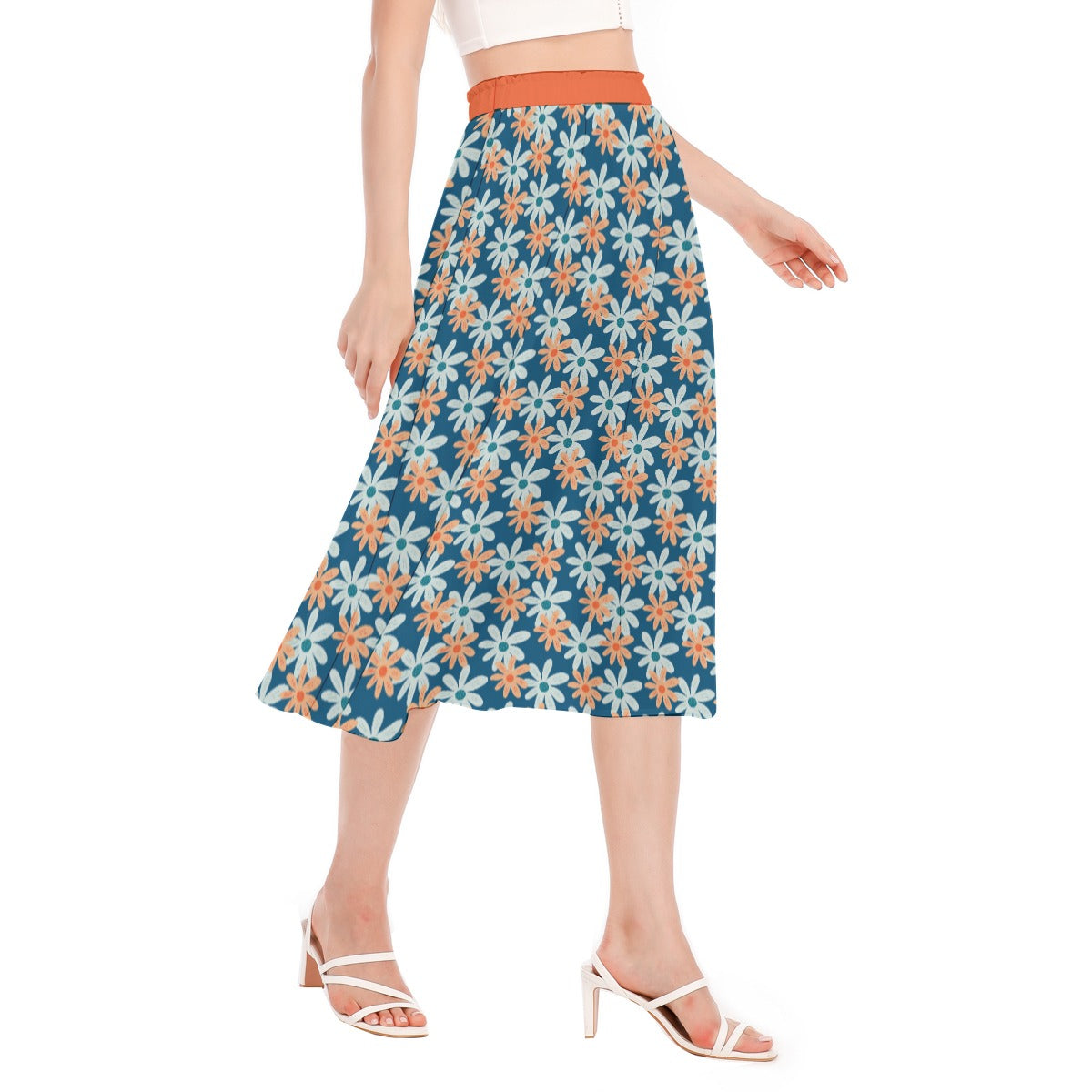 Bohemian Blue Floral Printed Women's Long Chiffon Skirt - Adore India   