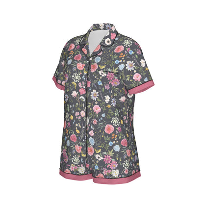 Black Floral Exotic Women's Silky Sleepwear Set - Adore India   