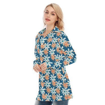 Bohemian Blue Floral Women's Long Sleeve Shirt  - Adore India   