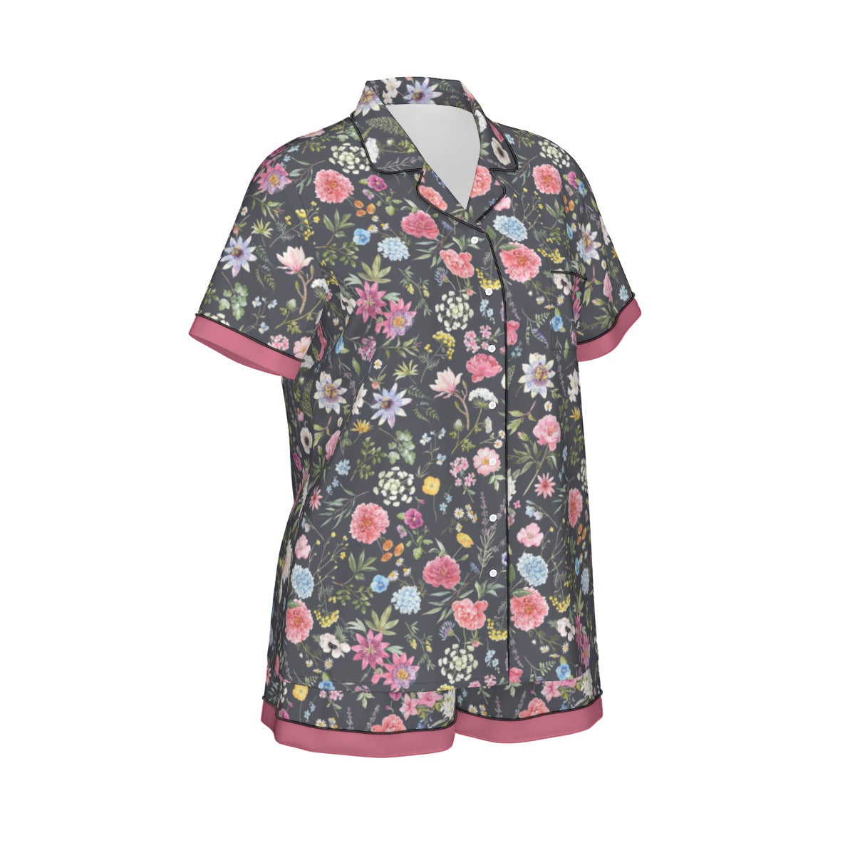 Black Floral Exotic Women's Silky Sleepwear Set - Adore India   