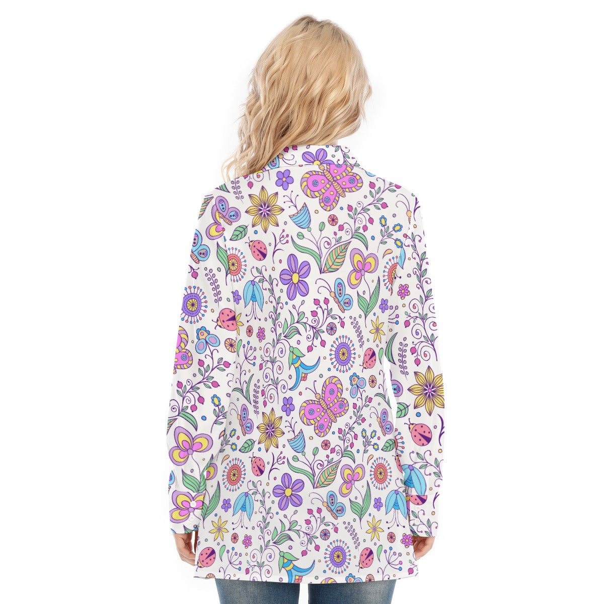 Bohemian Purple Butterfly Print Women's Long Sleeve Shirt  - Adore India   