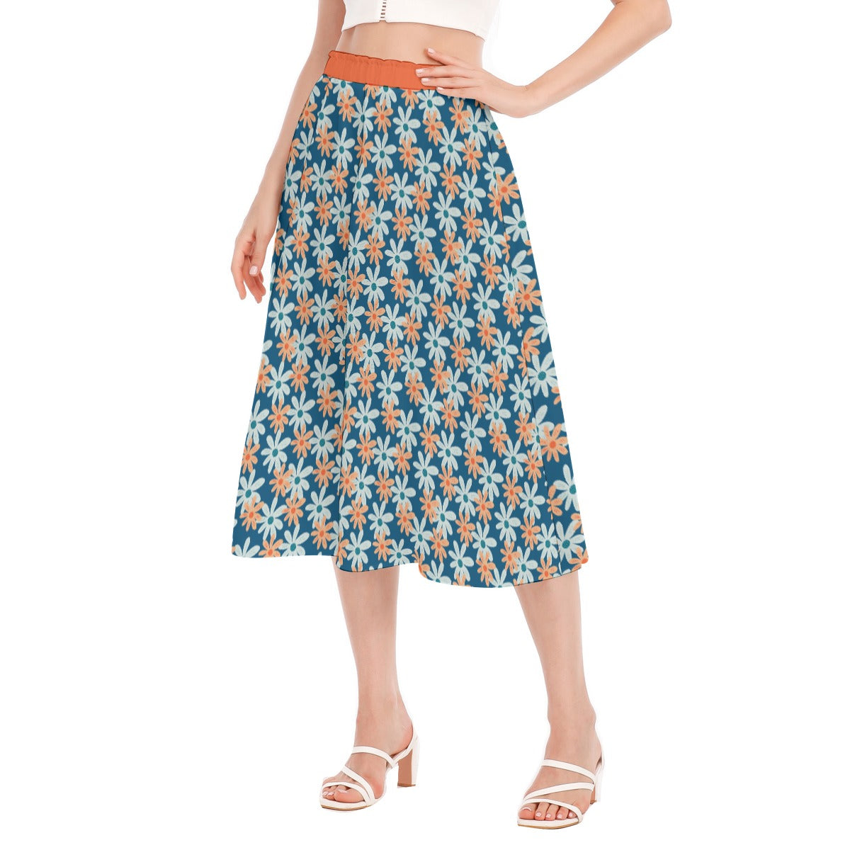 Bohemian Blue Floral Printed Women's Long Chiffon Skirt - Adore India   