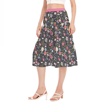 Bohemian Exotic Black Floral Women's Pleated Chiffon Skirt - Adore India   
