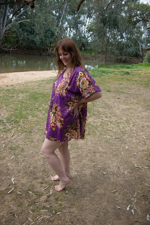 Purple Vintage Floral Cotton Printed Kaftan - Adore India   
