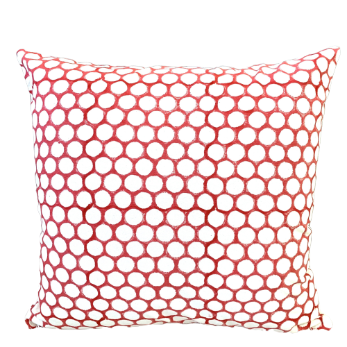 Red Polka Dot Block Print Canvas Cotton Cushion Cover Pillow 2Pcs - Adore India   