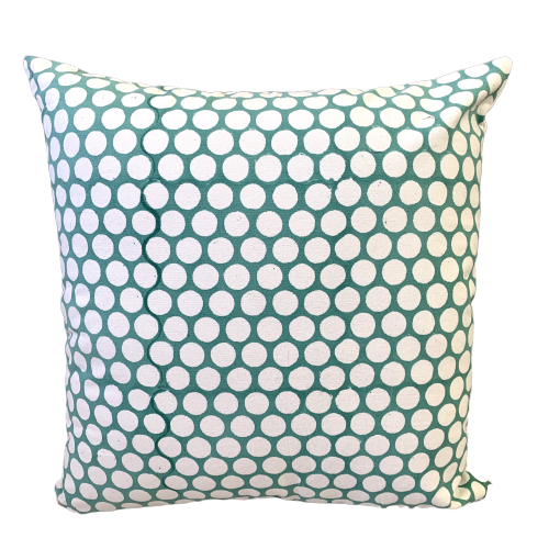 Turquoise Polka Dot Block Print Canvas Cotton Cushion Cover Pillow 2Pcs - Adore India   