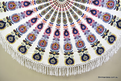Harmony Navy Mandala Beach Round Throw - Adore India   