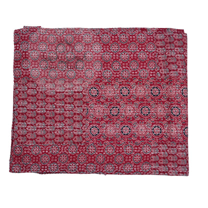 Red Block Print Patchwork Cotton Kantha Quilt Bedspread - Adore India   