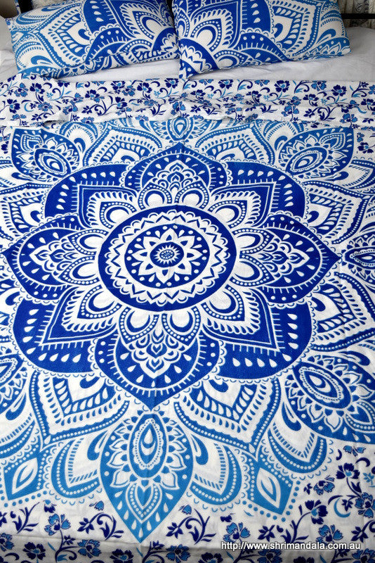 Passion Blue Ombre Mandala Duvet Cover Set - Adore India   