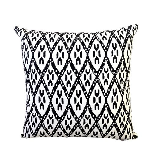 Black Ikat Block Print Canvas Cotton Cushion Cover Pillow 2Pcs - Adore India   