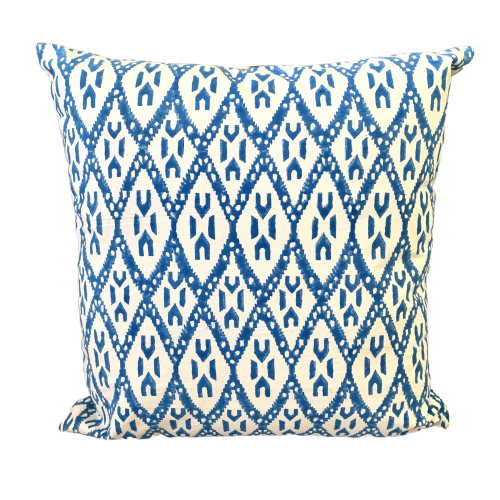 Lt Blue Ikat Block Print Canvas Cotton Cushion Cover Pillow 2Pcs - Adore India   