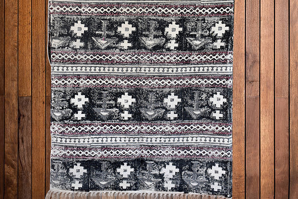 Handmade Beautiful Black Holy Block Print Cotton Dari Carpet - Adore India   