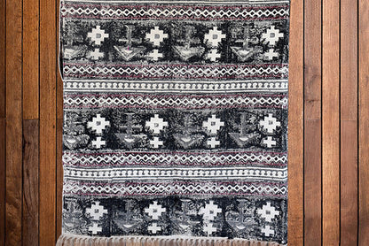 Handmade Beautiful Black Holy Block Print Cotton Dari Carpet - Adore India   