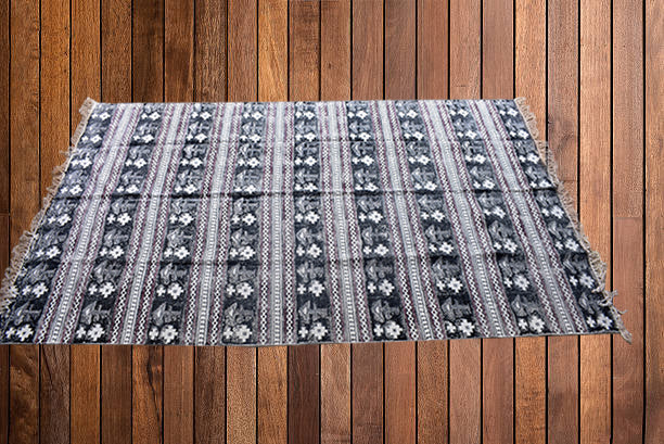 Handmade Beautiful Black Holy Block Print Cotton Dari Carpet - Adore India   
