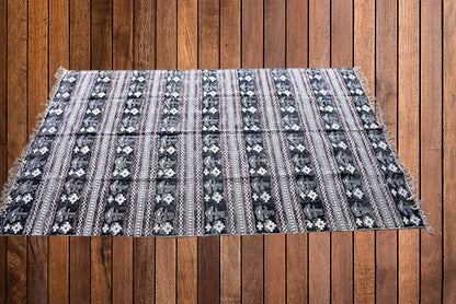 Handmade Beautiful Black Holy Block Print Cotton Dari Carpet - Adore India   