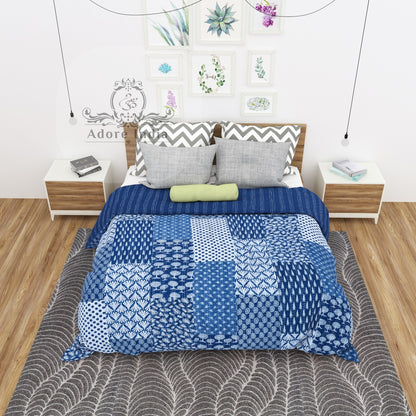 Indigo Block Print Patchwork Cotton Reversible Kantha Quilt Bedspread - Adore India   