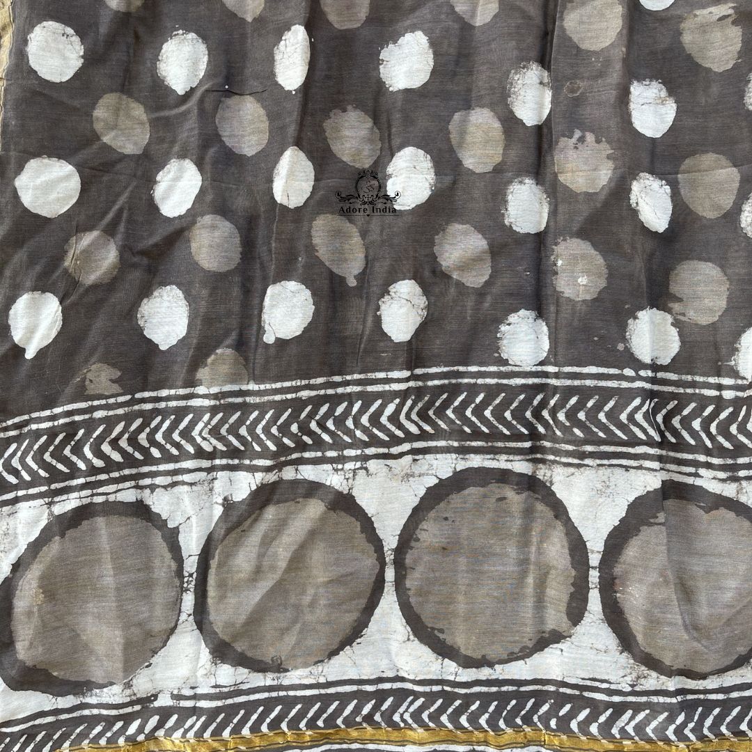 Indian Handmade Brownie Dot Chanderi Vintage Silk Boho Scarf Stole - Adore India   