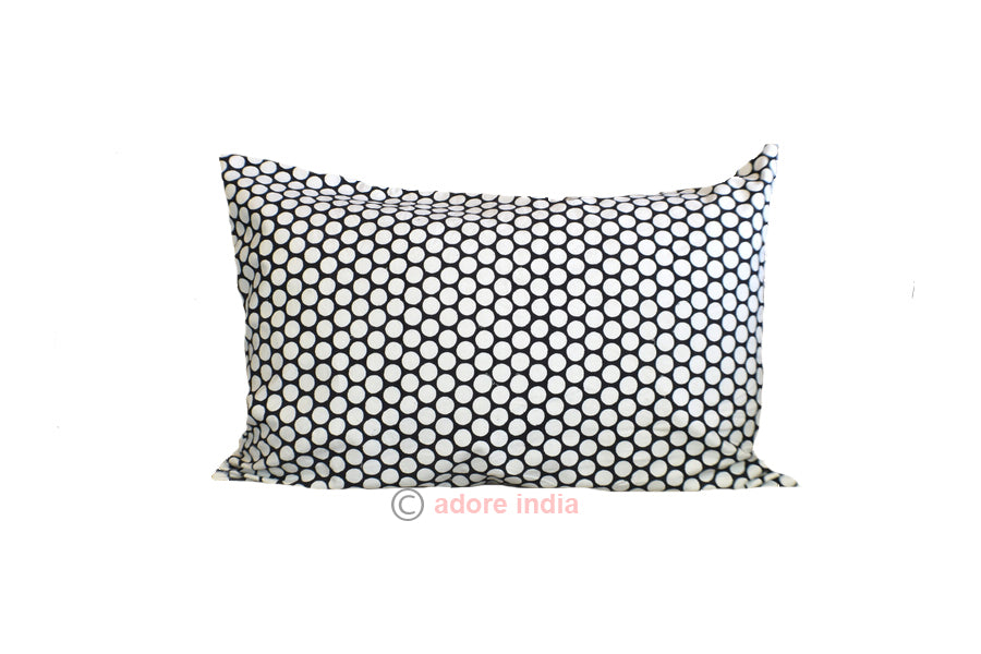 Black Polka Dot Block Print Canvas Cotton Cushion Cover Pillow 2Pcs - Adore India   