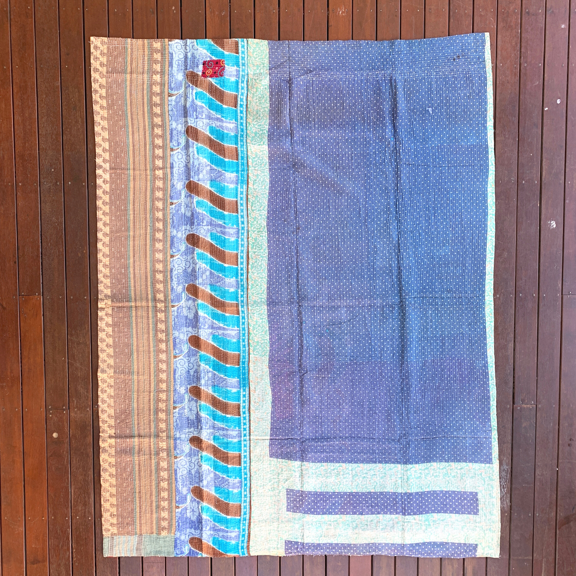 Indian Handmade Reversible Vintage Kantha Quilt Bedspread Chitra - Adore India   