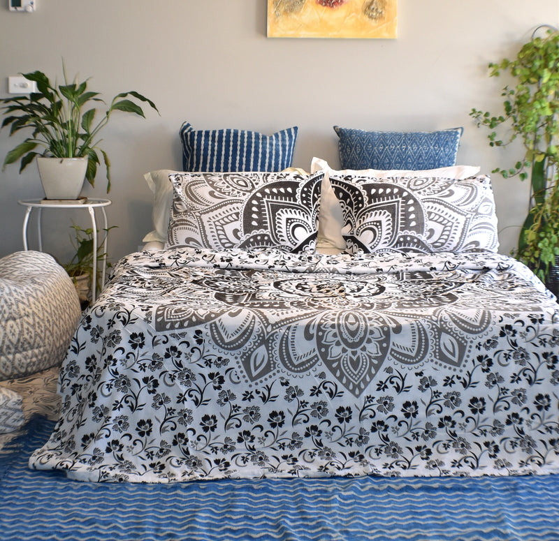 Passion Black and Grey Ombre Mandala Doona Cover Set - Adore India   