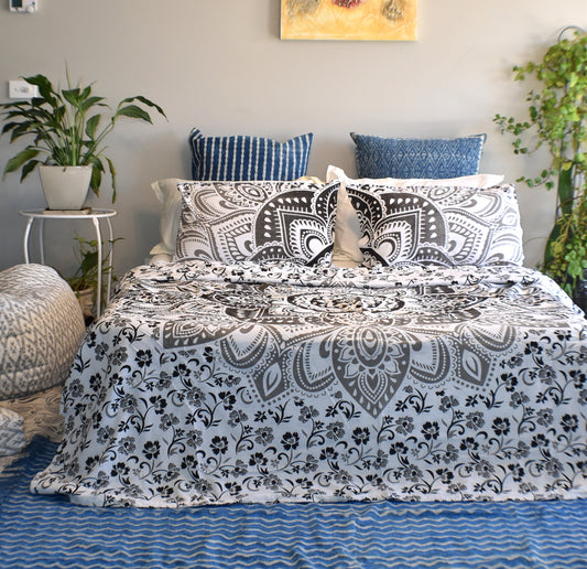 Passion Black and Grey Ombre Mandala Doona Cover Set - Adore India   