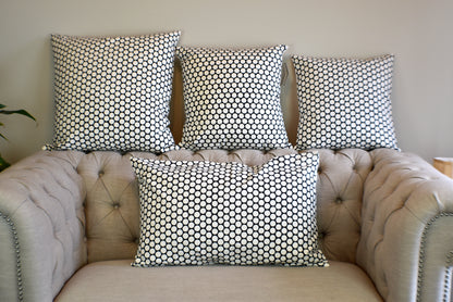 Black Polka Dot Block Print Canvas Cotton Cushion Cover Pillow 2Pcs - Adore India   