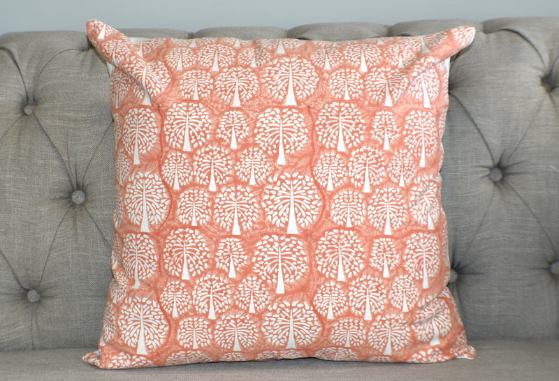 Tree of Life Coral Peach Hand Block Print Cushion 2Pcs - Adore India   