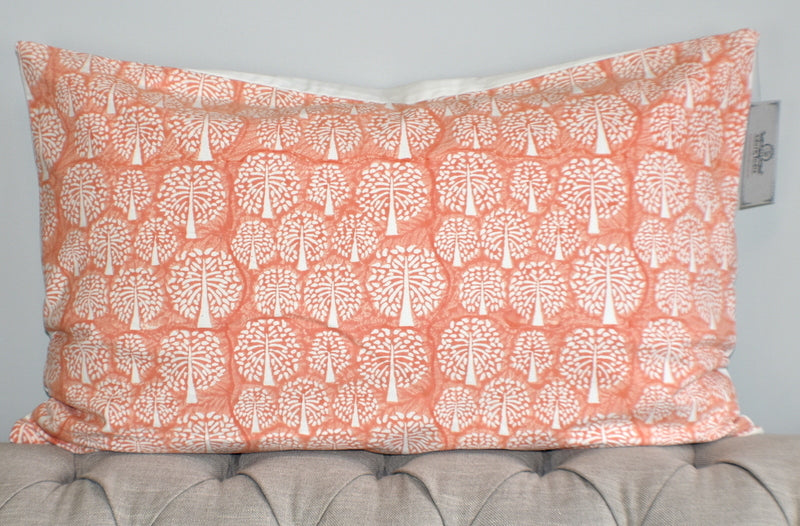 Tree of Life Coral Peach Hand Block Print Cushion 2Pcs - Adore India   