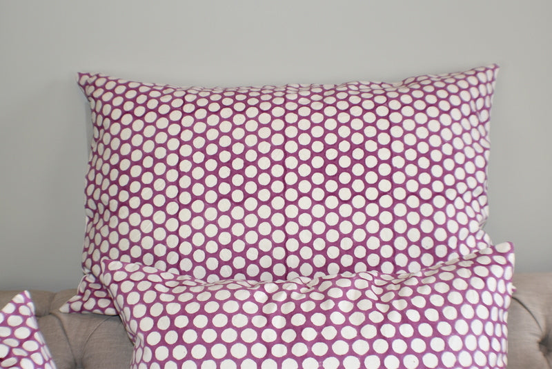 Purple Polka Dot Block Print Canvas Cotton Cushion Cover Pillow 2Pcs - Adore India   