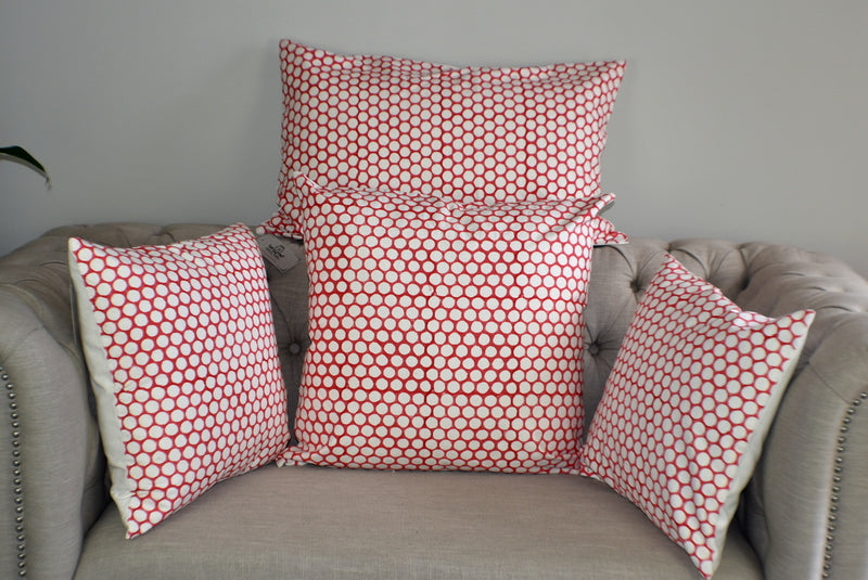 Red Polka Dot Block Print Canvas Cotton Cushion Cover Pillow 2Pcs - Adore India   