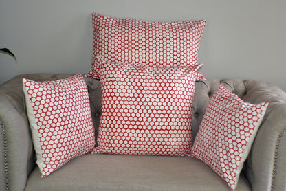 Red Polka Dot Block Print Canvas Cotton Cushion Cover Pillow 2Pcs - Adore India   