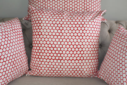 Red Polka Dot Block Print Canvas Cotton Cushion Cover Pillow 2Pcs - Adore India   