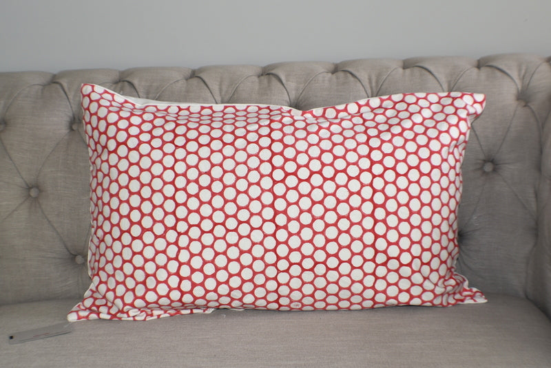 Red Polka Dot Block Print Canvas Cotton Cushion Cover Pillow 2Pcs - Adore India   